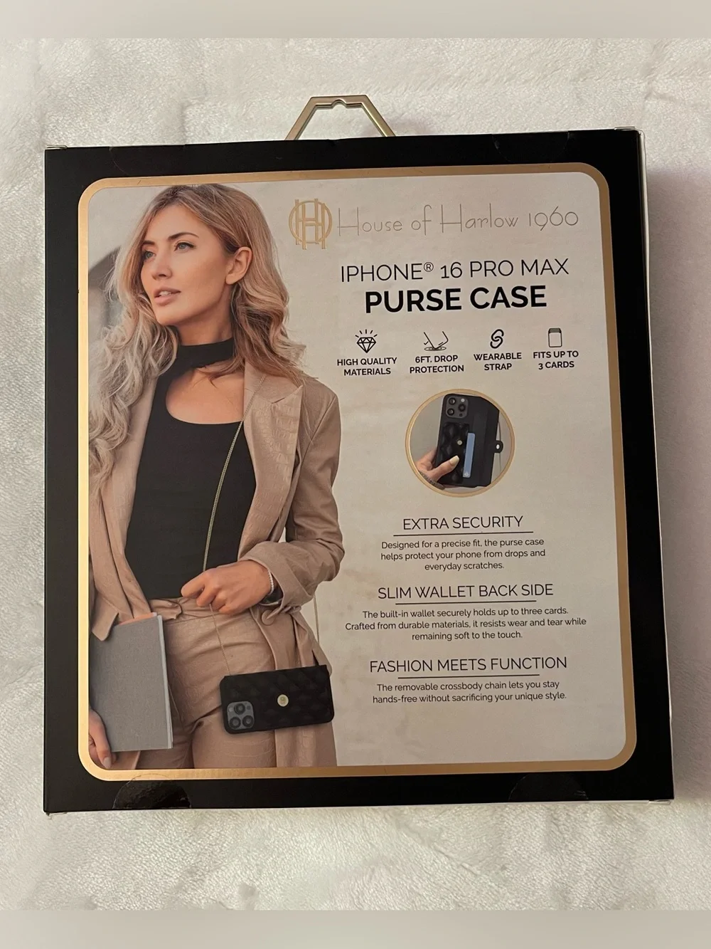 House of Harlow 1960 Black Quilted Purse Case with Gold Chain Strap